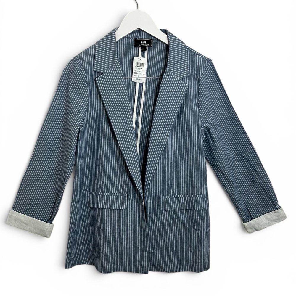 Have Blue Pinstripe Blazer with Rolled Cuffs